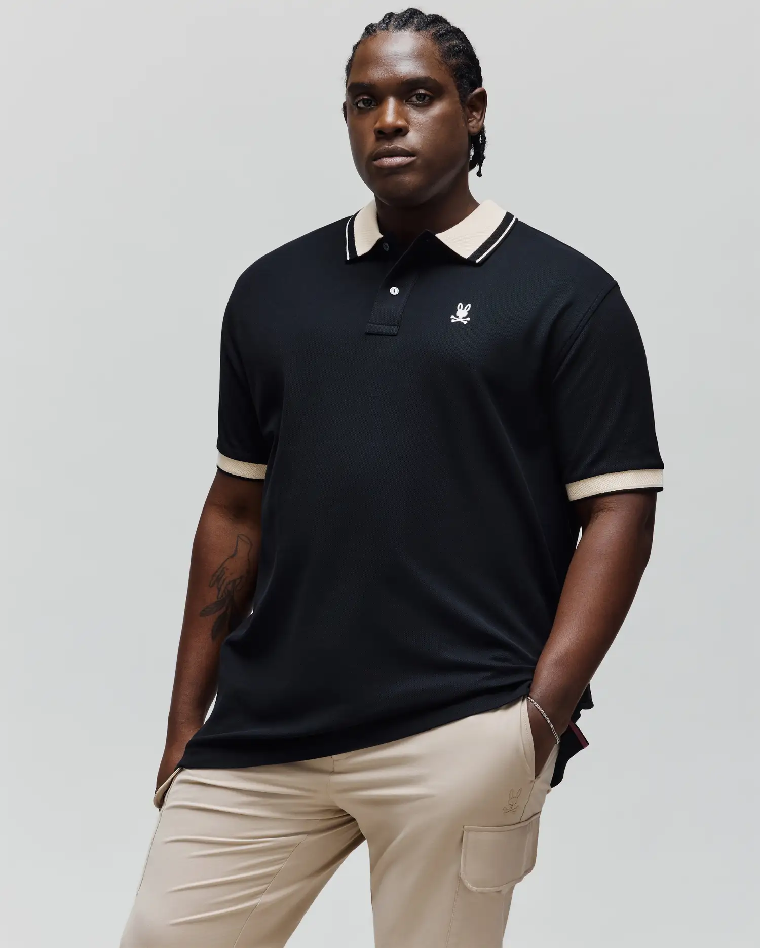 MENS BIG AND TALL INDIGO TEXTURED COLLAR PIQUE POLO - BT0100016