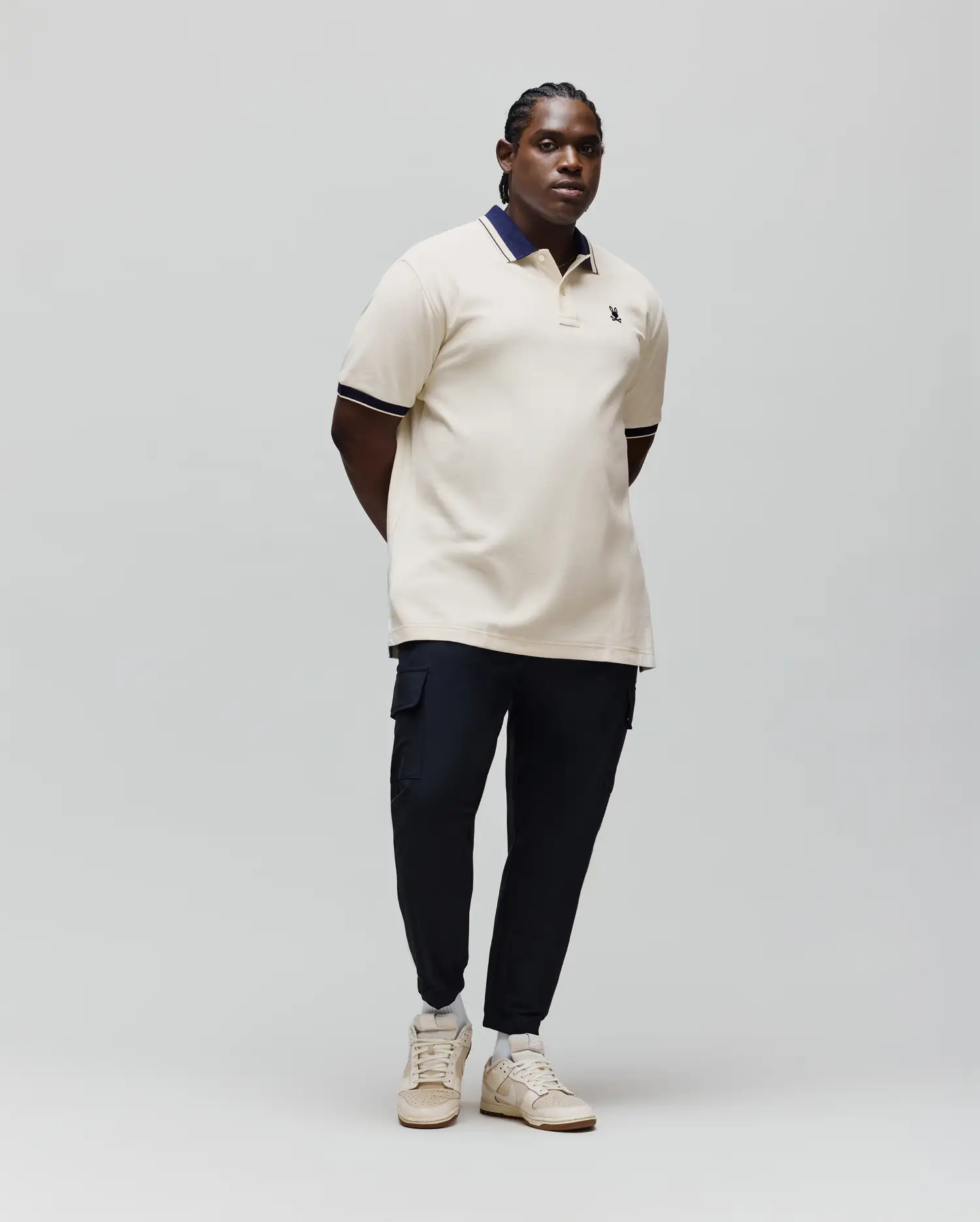 MENS BIG AND TALL INDIGO TEXTURED COLLAR PIQUE POLO - BT0100016 - Image 2