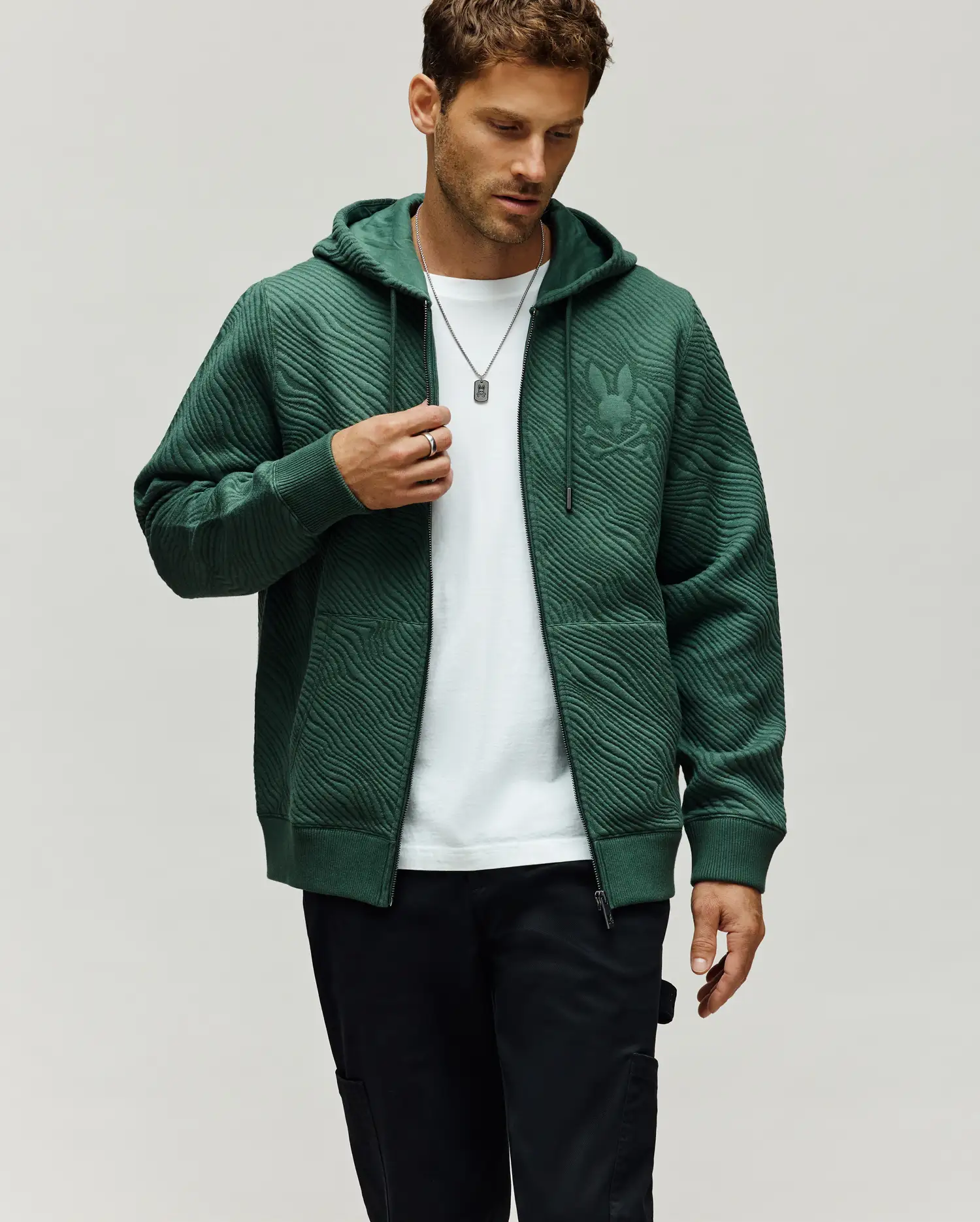 MENS KENDRICK DOUBLE KNIT JACQUARD ZIP TEXTURED HOODIE - MT0500149 - Image 3