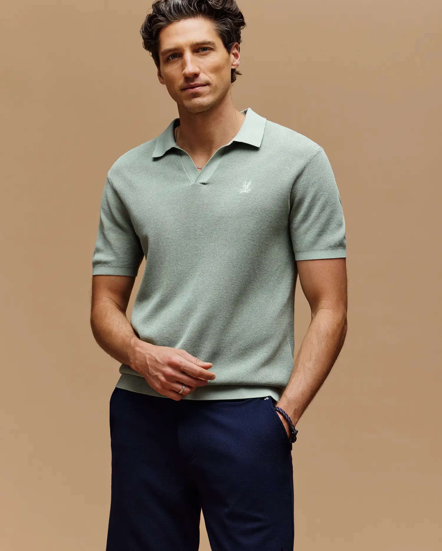 MENS LEETON JOHNNY COLLAR KNIT POLO - B6E562F200